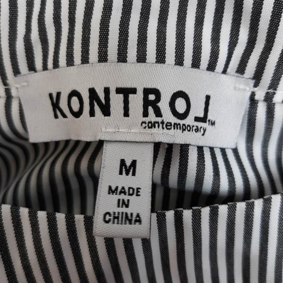 SOLD-Kontrol Blouse Women's Med GUC Puffy Sleeve Pearl Accents Stripes Top Shirt - Picture 7 of 8